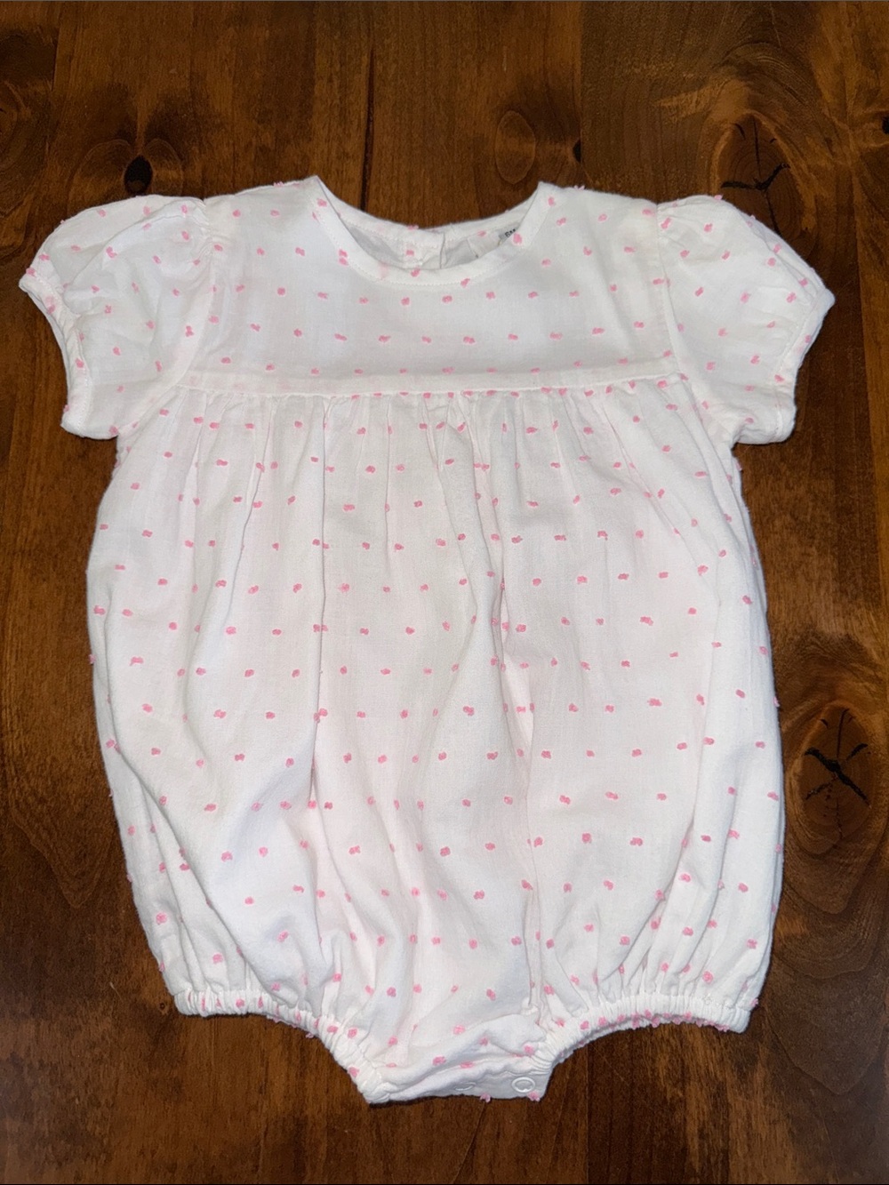 White Baby One-Piece Romper with Pink Dot Print